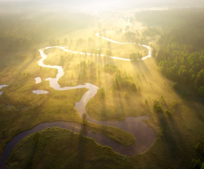 Aerial view of landscape illustrating environmental sustainability.